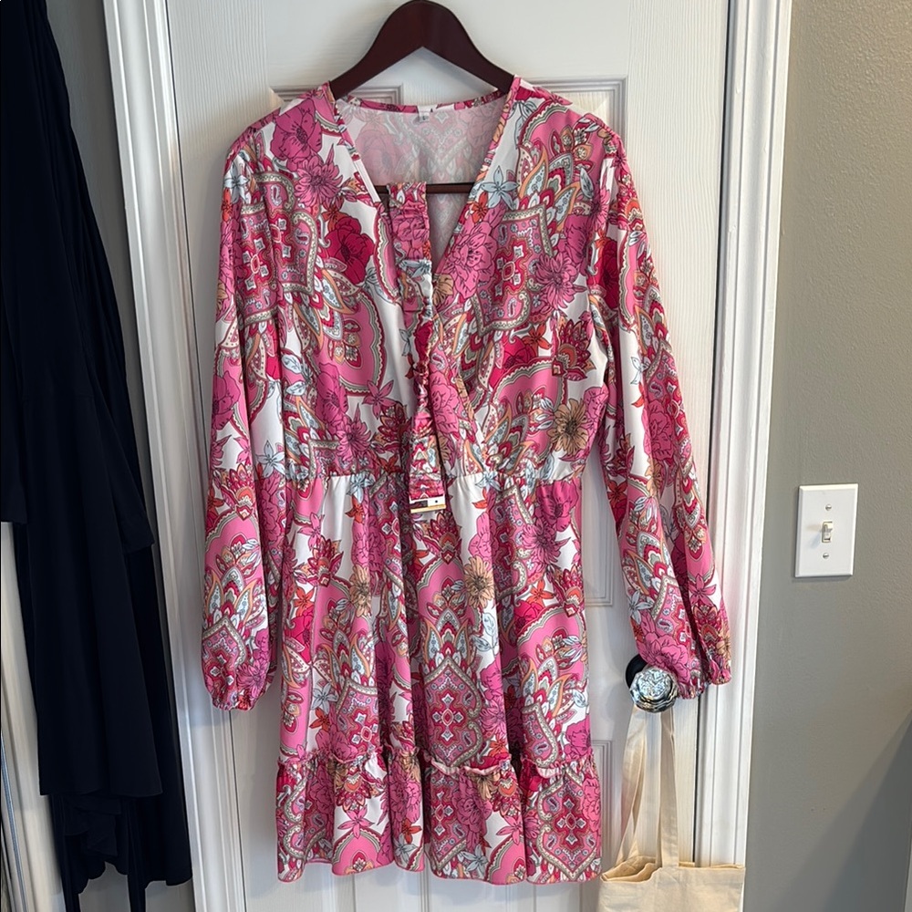 Pink Paisley Long Sleeve Dress